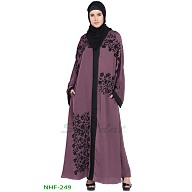 Front open embroidered Dubai abaya- Purple